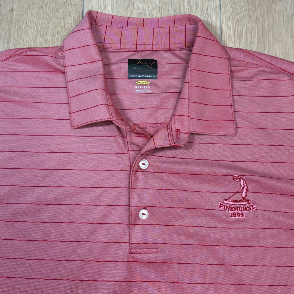 Pinehurst 1895 Greg Norman Play Dry Mens XXL Pink Striped Golf Polo Shirt